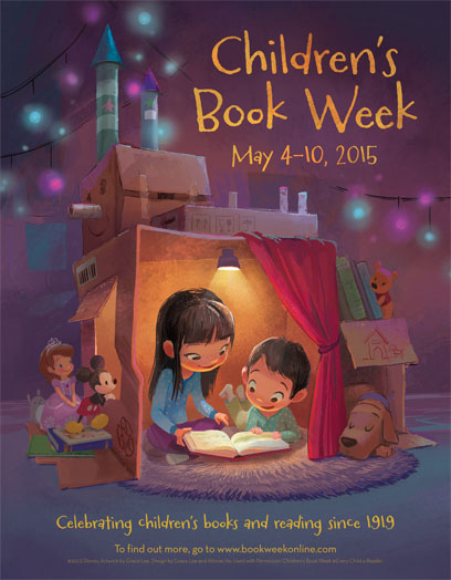 Poster of children reading in a tent announcing children's book week