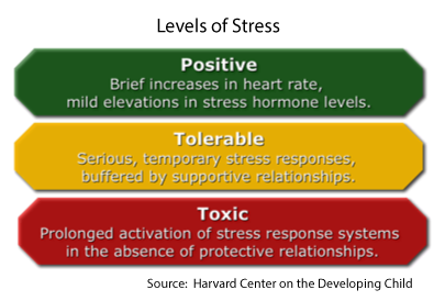 Levels of stress graphic from Harvard Center on Developing Child